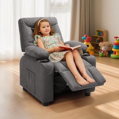 Uimoso Kids Reclining Chair Toddler Recliner with Cup Holders & Pockets (Grey)