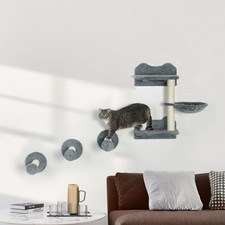Image of Cat Shelf with Scratching Post, Wall-Mounted Cat Tree for Indoor Cat