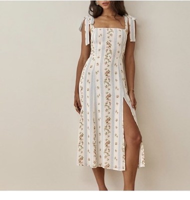 reformation a line dress reformation delia bow midi dress Blue Crepe A Line Midi Dress With Bow Straps