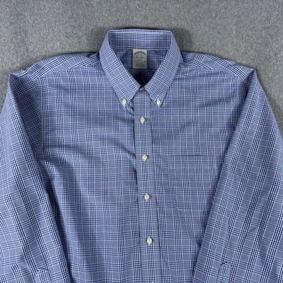 Brooks Brothers Mens 17 35 Regent Fit Blue Plaid Non-Iron Supima Shirt