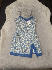 New Forever 21 Womens Blue Floral Mini Dress Lace Trim Size Medium Babydoll