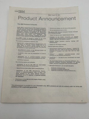 VINTAGE IBM Personal Computer Product Announcement 5150 PC 1981 RARE