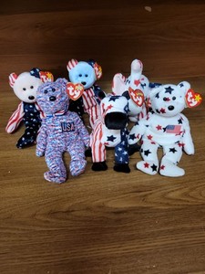 TY Beanie Baby America Lot Of 6 Patriotic Plush. Lefty Righty Spangle Glory USA