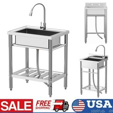 Stainless Steel Utility Bowl Laundry Sink with Water Plumbing Freestanding Sink