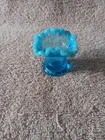 RARE Fenton Art Glass Mini Miniature 4 corner vase Blue Opalescent #37
