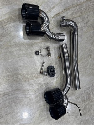BMW 340i Quad Black Exhaust Tip Set   Polished Stainless Muffler Delete Pipes