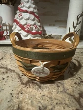 Longaberger Basket Tree Trimming Collection 1999 Green Peppermint Ceramic Tie-on