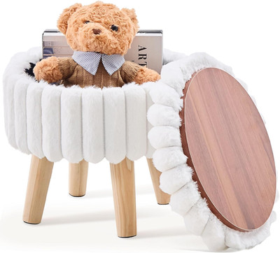 Storage Ottoman, Modern round Footrest with Soft Padded Seat, Teddy Velvet Foots