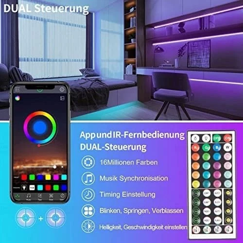 Led Streifen 10m RGB LED Strip mit Fernbedienung Bluetooth Dimmbar Farbwechsel - Bild 2 von 4