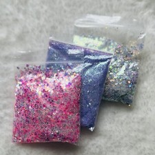 Set of 3 Bags of Glitter, Pink, Purple, Silver Heart/Star/Hexagon Holographic