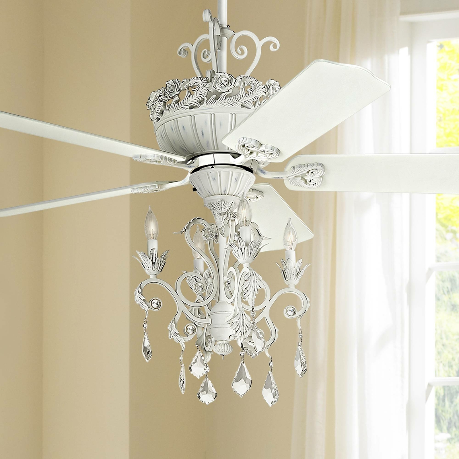 52 Shabby Chic Ceiling Fan With Light Led Chandelier Rubbed White