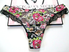 VICTORIA'S SECRET DREAM ANGELS Thong Panty S Black NWT Floral VS Lace