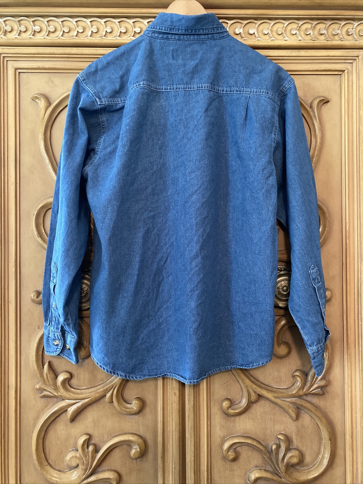 Blue Solid Long Sleeve Collared Button Down Denim… - image 3