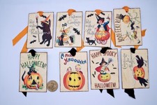 8 Halloween Vintage Theme Junk Journal Linen Cardstock Gift Hang Tags