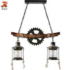 Rustic Wood Chandelier Farmhouse Loft Retro Pendant Light Ceiling Fixture Lamp