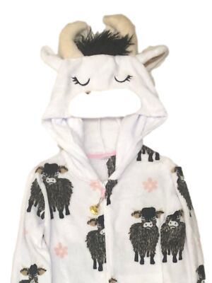 Womens Plush White Cow Themed Hoodie Pajamas Blanket Sleeper Union Suit