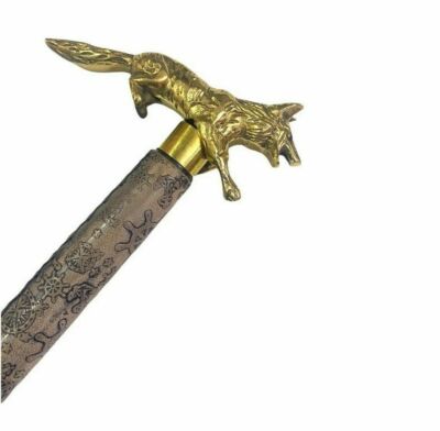 Vintage Wooden Walking Stick Leather Cane Antique Brass Lion Head Style Handle 