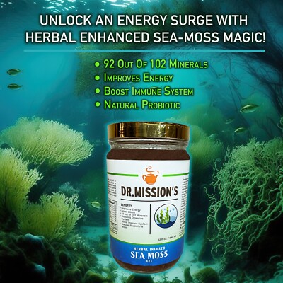 Dr. Mission's Herbal Infused Sea Moss Gel Energy Boost 32 fl oz Made in USA