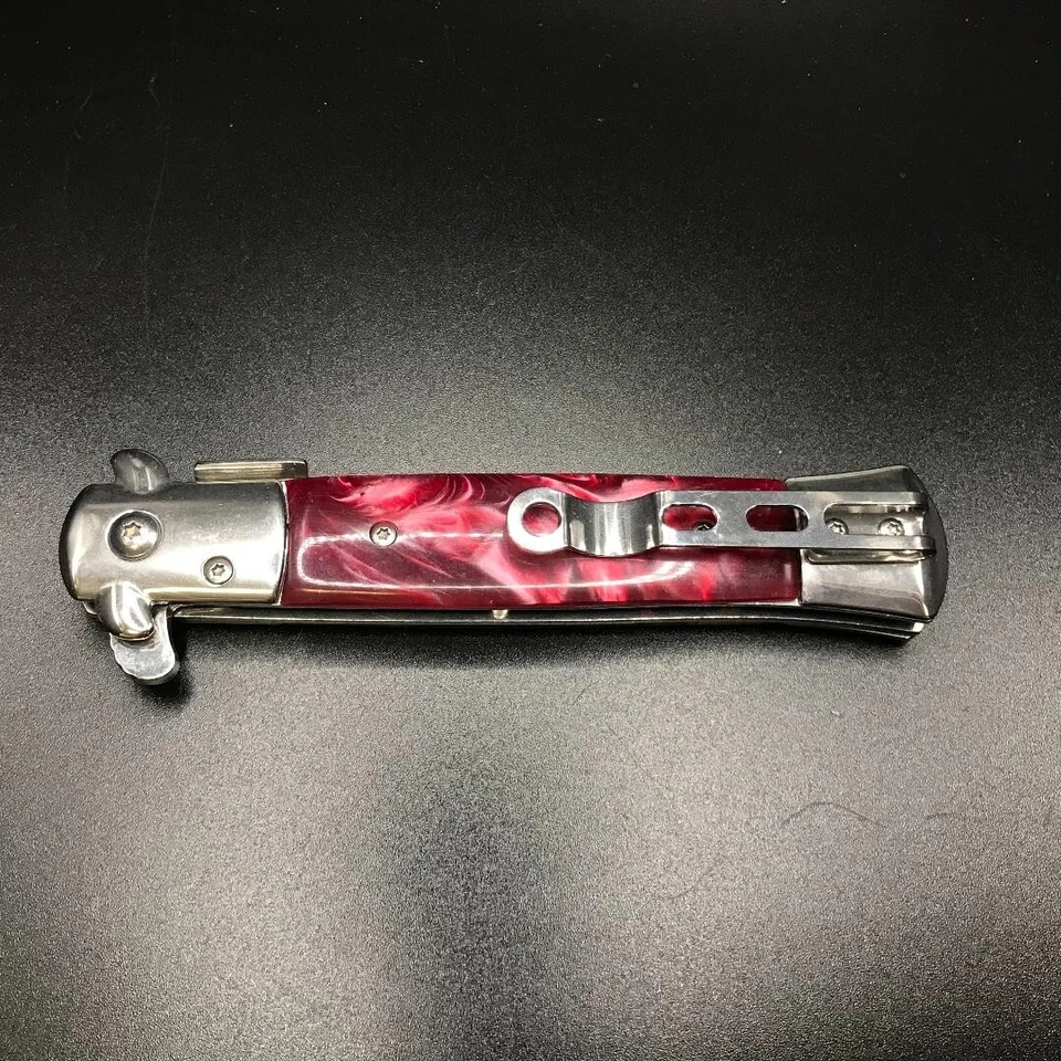 Navaja de Bolsillo Plegable Hoja Abierta Asistida por Resorte Perla Roja Táctica de 9" con Clip Foto 3 de 4