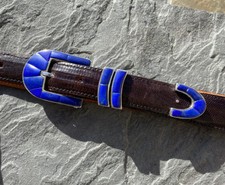 James Reid Sterling Silver Lapis Lazuli Stone Row belt buckle set  