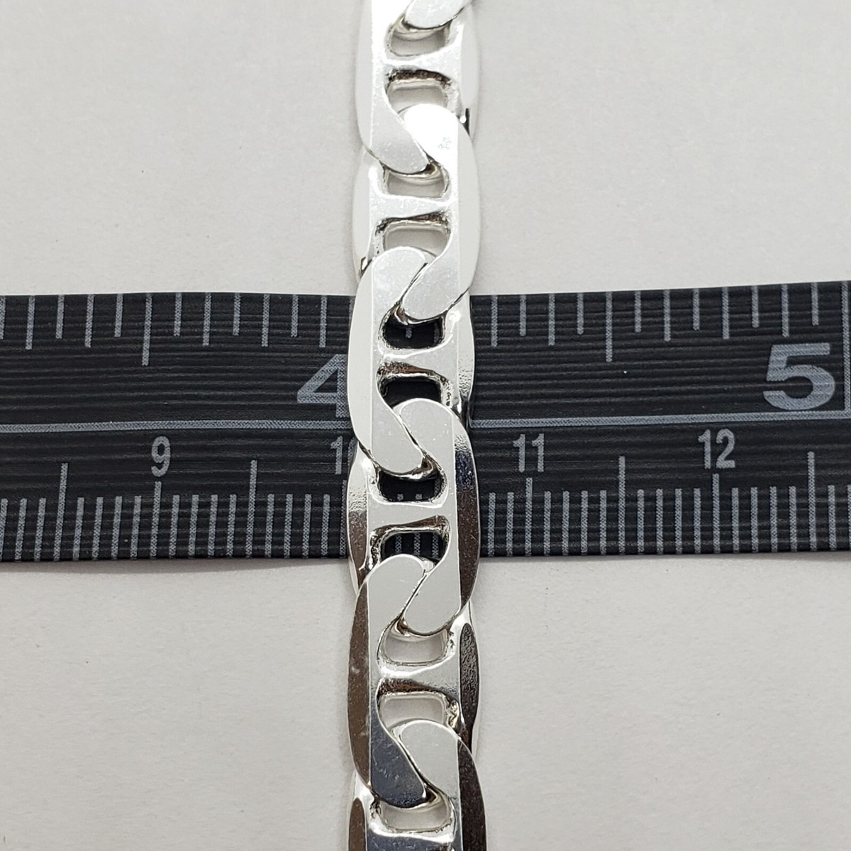 925 Sterling Solid Silver Italy Flat Mariner Link Chain Necklace
