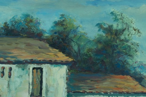 Tableau ancien école Portugaise Lisbonne scène animée village Lucília DE BRITO - Photo 8/11