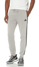 adidas Men  s Essentials 3 Stripe Fleece Joggers Heather Grey Large GK8826 NEW