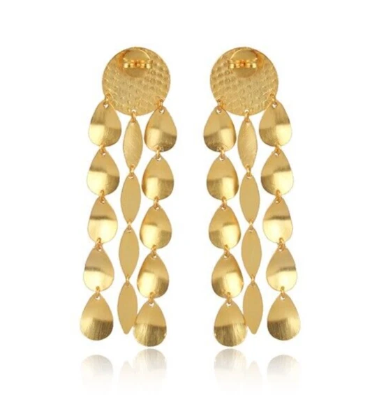 Pendientes Largos Textura Multi Hojas Chapados en Oro Prehnita Declaración Mujeres Joyería Foto 3 de 4