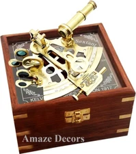 Kelvin & Hughes London Nautical Maritime Brass Ship Sextant With Glass Wood Box