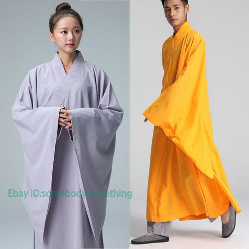 Cotton Shaolin Buddhist Monk Dress Meditation Long Robe Gown Kung Fu Uniform New - Picture 17 of 28