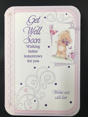 Get Well Karte Frauen weiblich ihr offener, süßer Bär, Blumenmuster, Vers, 7'' x 5''