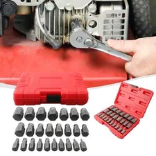 Multi-Spline Screw Extractor Set Hex Head Bit Socket Wrench Bolt Remover 25Pcs