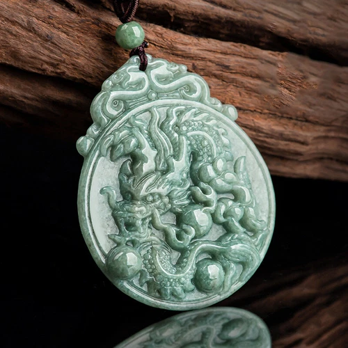 Natural A Grade Jadeite Pendant Women Men Lucky Dragon Phoenix Lover Pendant - Bild 7 von 9