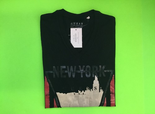 GUESS Los Angeles Men’s Short Sleeve T-Shirt NYC Size SMALL Black w/Beige, Red - Picture 12 of 12