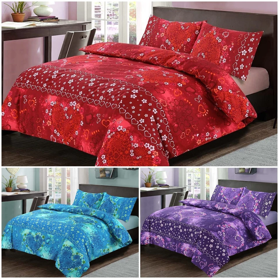 LONDON DREAM Modern Jasmin Duvet Cover Set with Pillowcases, Love Floral Hearts Quilt Bedding