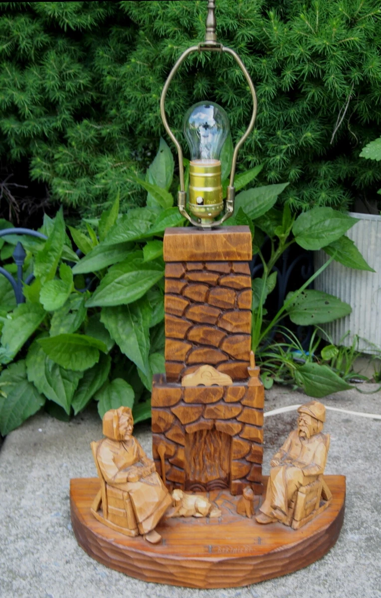 Carved wood 2024 table lamp
