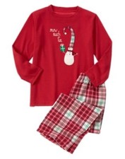 GYMBOREE SLEEPWEAR RED PLAID SNOWMAN GIFT 2-PC SET PAJAMAS 18 24 2T 4 7 8 10 12