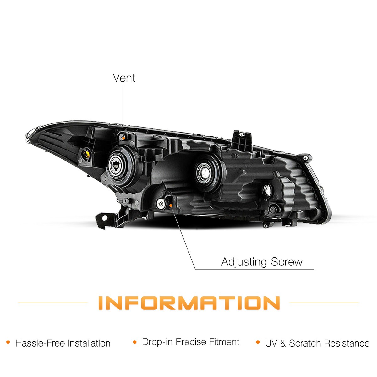 Pair Of Black Projector Headlights For 2008-2012 Honda Accord Coupe (2-Door Only)