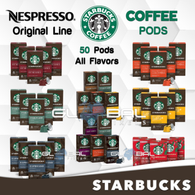 Starbucks Coffee Pods by Nespresso 50 Capsules Single Serve Medium/Dark Roasts
