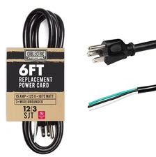 6 Foot 12 AWG Replacement Cord with Open End - 15 Amp Heavy Duty Replacement ...
