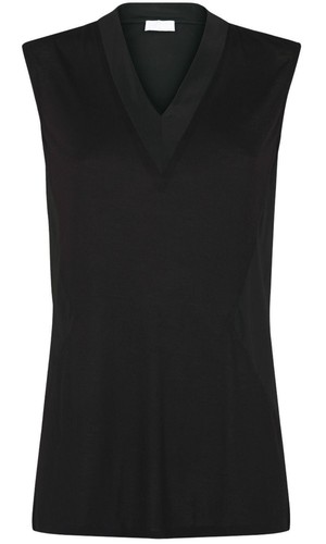 Nicole Farhi Silk Panel Sleeveless Top V Neck jersey inserts black size Small - Picture 3 of 8