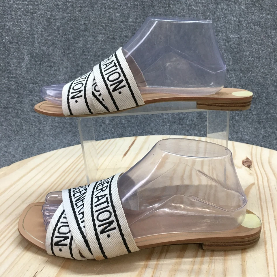 Sandalias BCBGeneration para mujer 9M Krista Slide blancas sin cordones punta abierta informales planas Foto 2 de 4