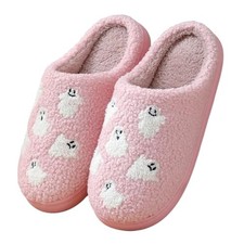 Spooky Pumpkin Slippers for Women Men House 4-5 Women/3-4 Men Cute Pink Spooky