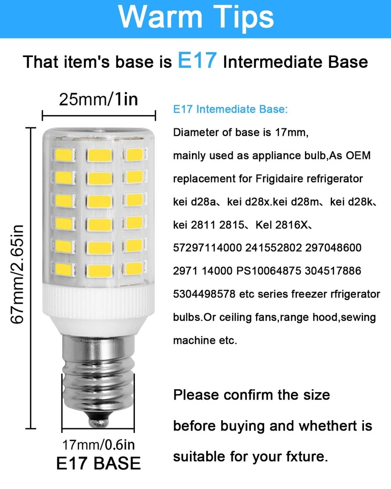 Refrigerator Light Bulb LED 3.8W E17 2-Pack 100-265V Daylight 5000K KEI D28 - Image 4 of 4