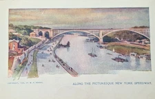 NEW YORK SPEEDWAY    W R HEARST   POSTCARD    NYC Washington Bridge Harlem River