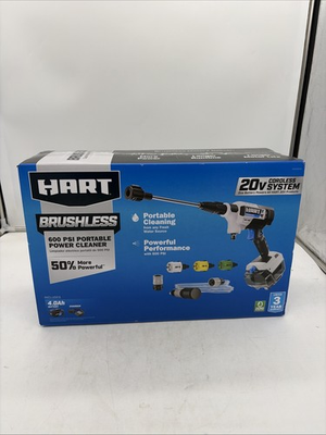 #ad HART 20V Brushless 600 PSI Portable Pressure Washer w Battery amp; Charger Kit $110.00
