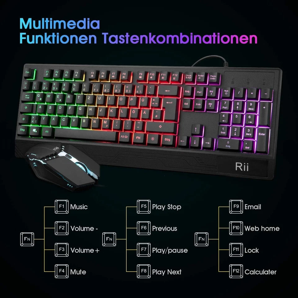 RGB Regenbogen-Beleuchtung | 3200 DPI Gaming Set | Wasserdicht - Bild 2 von 4
