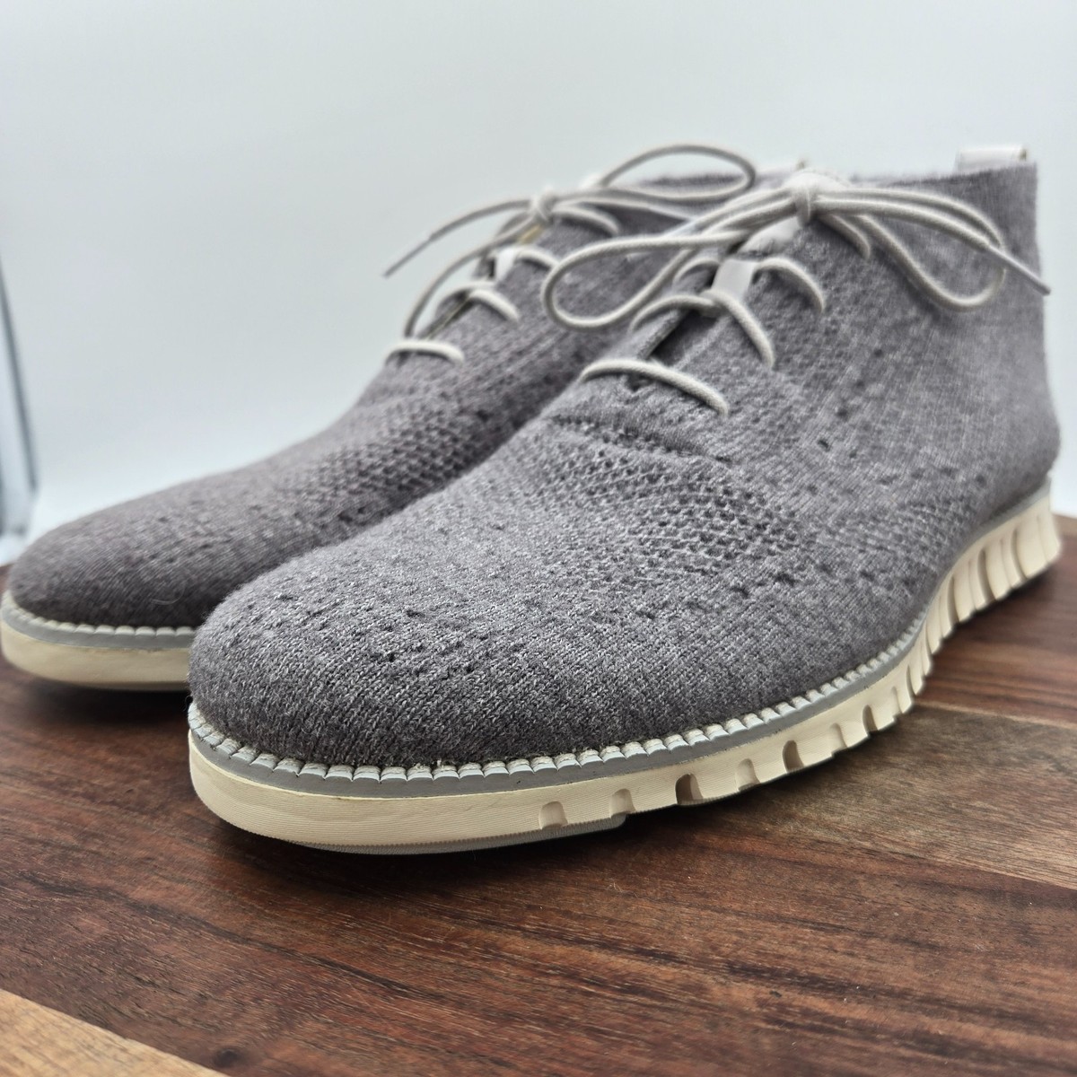 Cole Haan ZeroGrand Stitchlite Men\'s 9 M Gray Wool Chukka Ankle Boots Casual EUC Cole Haan ZeroGrand Chukka Boots Mens 10 Gray White Wool  main image 3