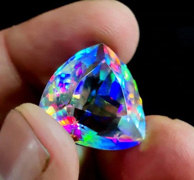 100 Ct Natural Mystic Topaz Rainbow Color Trillion Certified Loose Gemstone