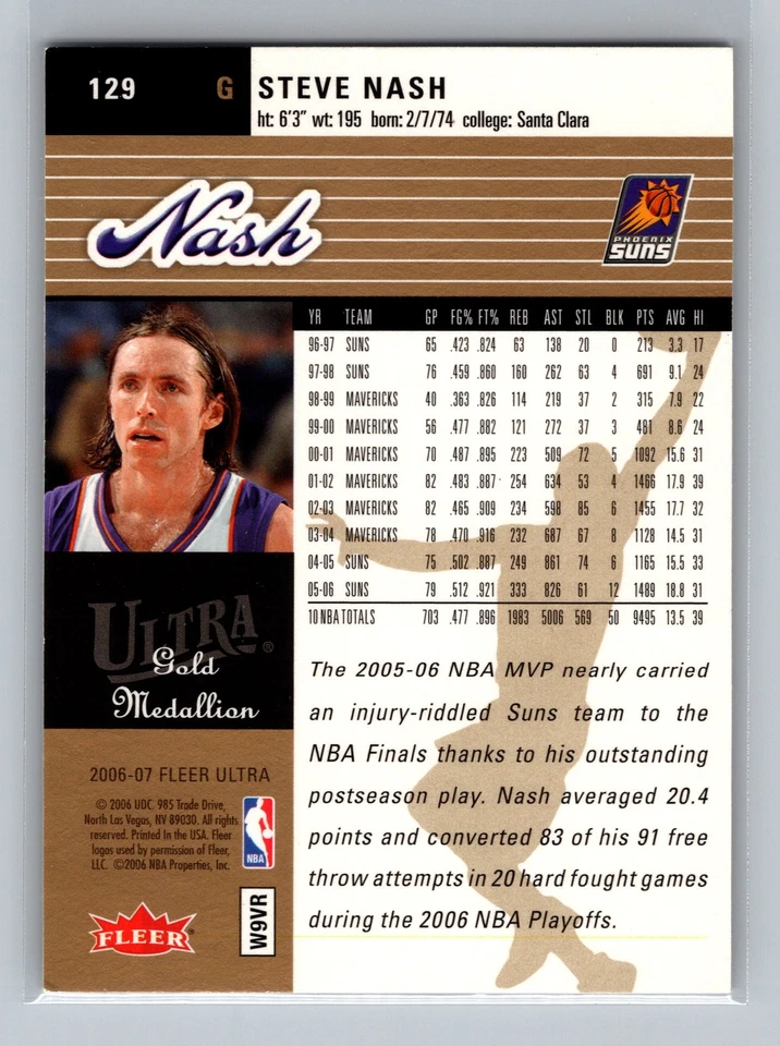 2006-07 Ultra Steve Nash Phoenix Suns Gold Medallion SP #129 6015 - Image 2 of 2